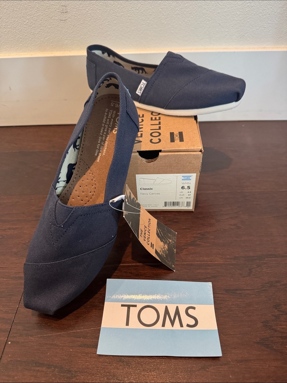 TOMS Classic Slip-On Moccasins in Navy Canvas